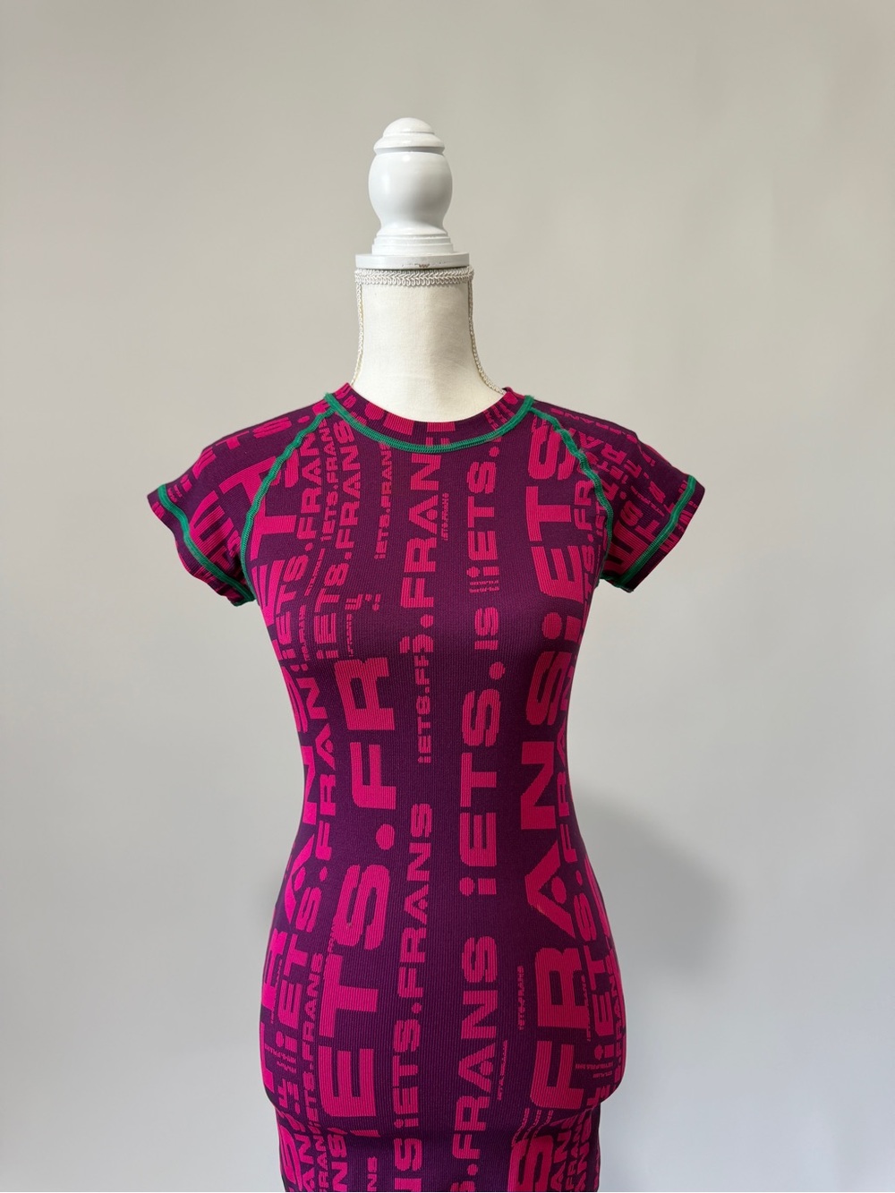 Fitted Mini Dress in Magenta and Pink with Contrast Trim